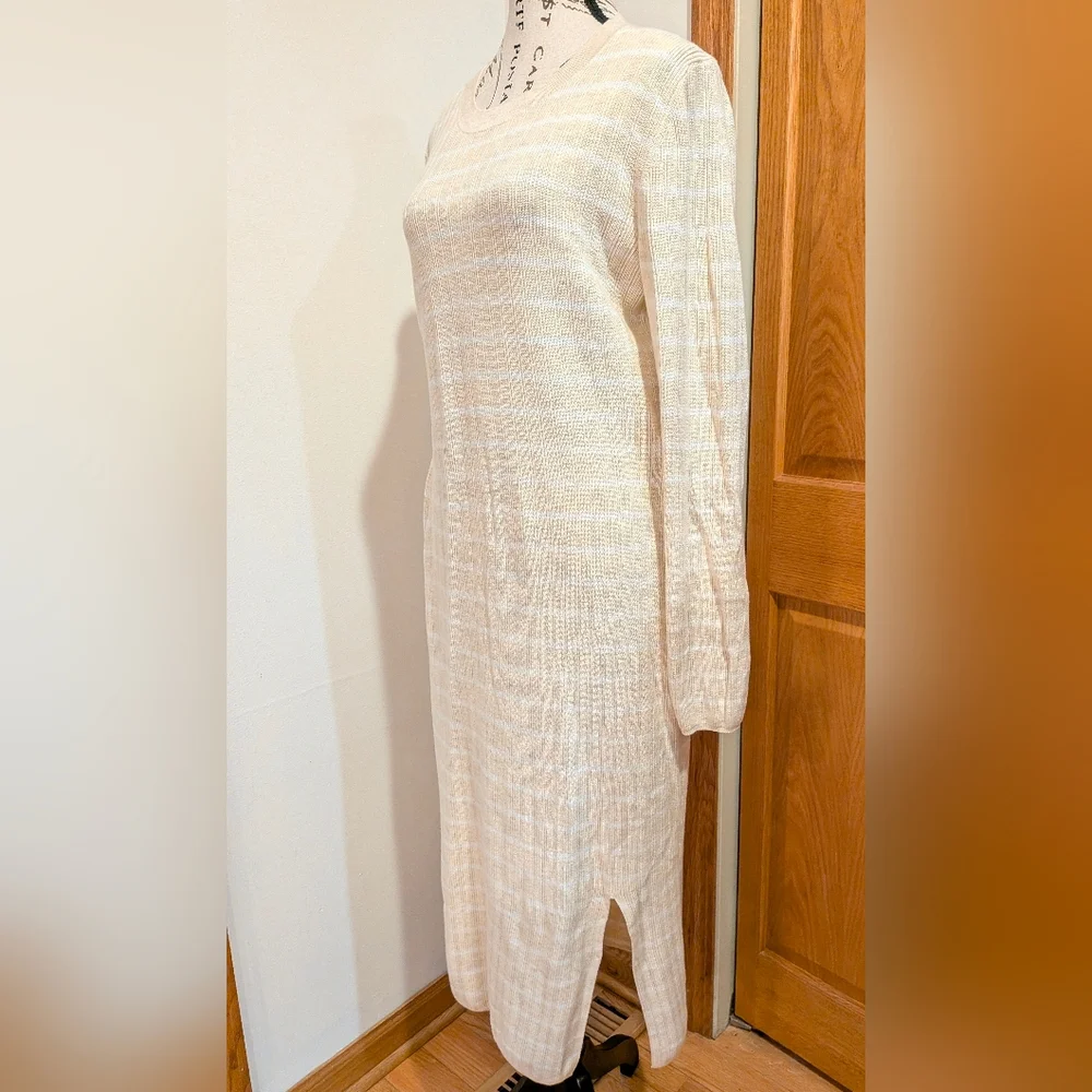 GAP Ribbed Striped Crewneck Longsleeve Midi Sweater Dress Size L Cotton Coastal